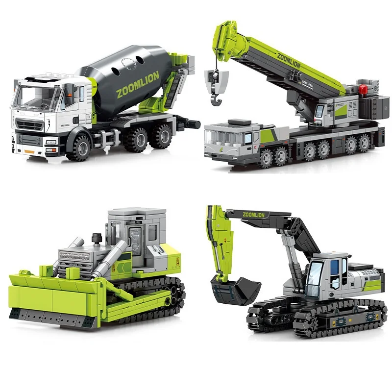 Nuova Ingegneria Meccanica Auto Betoniera Camion Bulldozer Gru Escavatore Blocchi Di Costruzione Mini Action Figure Giocattoli