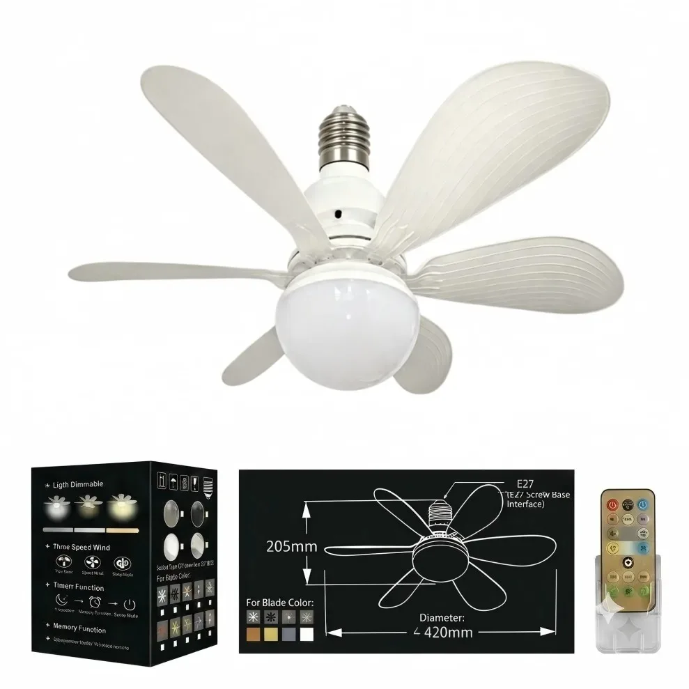 Remote-Controlled LED Ceiling Fan Light, Dimmable, 40W-30W E27, Ideal