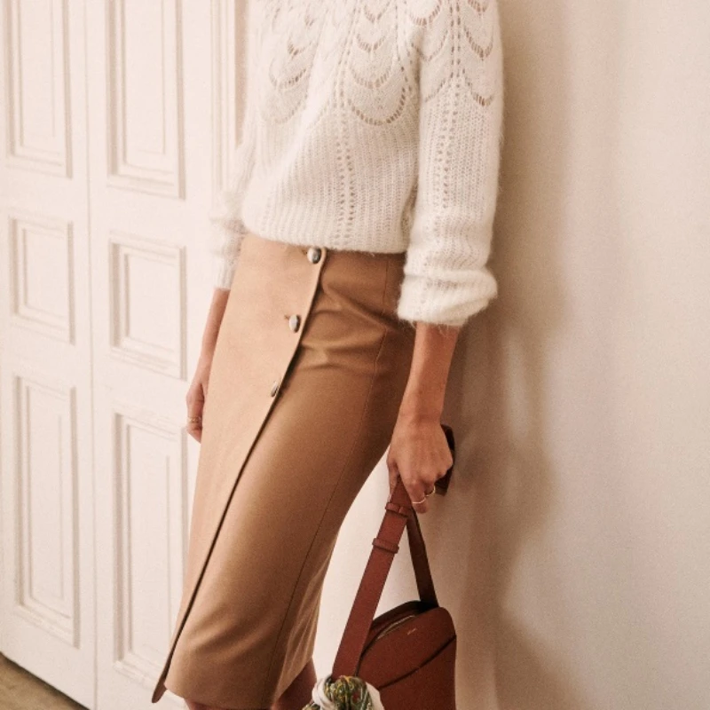 

Spring And Summer Women Skirt High Waist Side Button Mid Length Skirt