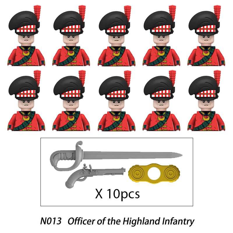 10pcs Napoleonic Wars Military Soldiers Building Blocks WW2 Mini Figures French British Fusilier Rifles Weapons Toys For Kids 6