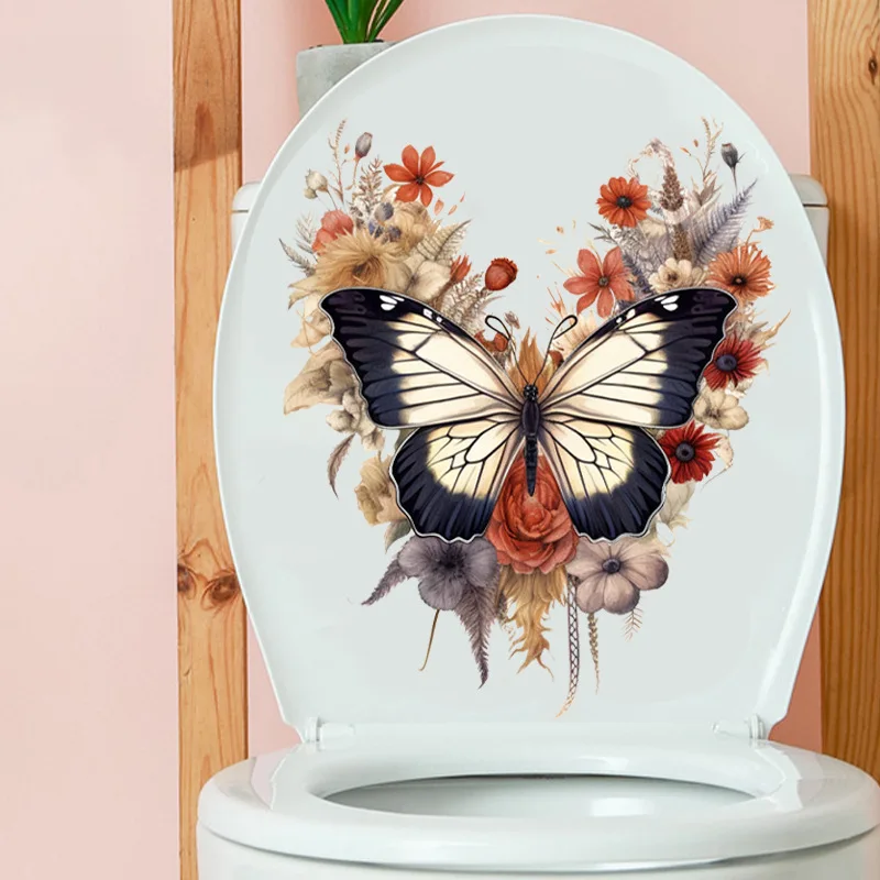 Funny Butterfly Toilet Stickers Waterproof Adhesive Decorative Vinyl Decals for Toilet Lid Wc Refrigerator Home Decoration