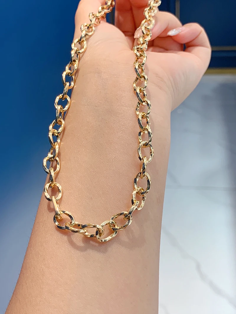 KUGG 18K Yellow Gold Necklace Fashion European and American Style Shiny High-End Collarbone Chain for Women High Party Jewelry