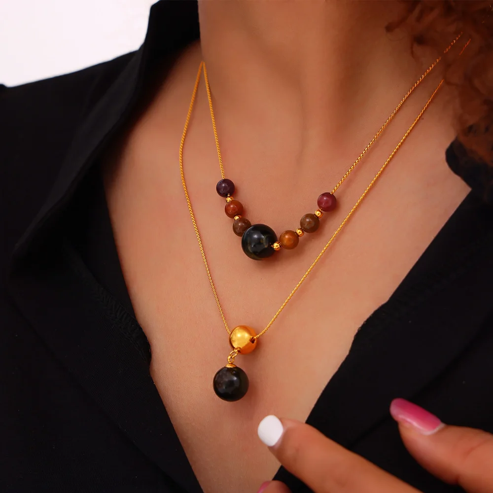 

Vintage Tiger Eye Stone Pendant Necklace For Women Natural Irregular Stone Beads Choker Women Stainless Steel Chain Neck Jewelry