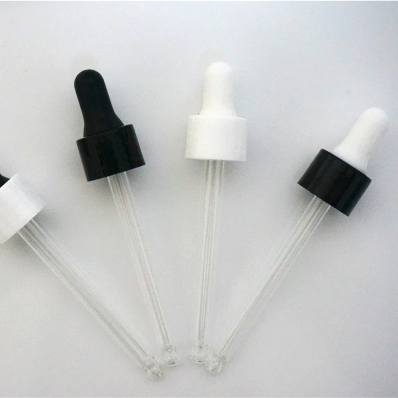 5-100ml 5/10/20pcs Essential Oil Bottles Cap 18/410 White/black Plastic Cover Dropper Lid Glue Head Lid with Glass Dropper Pipe