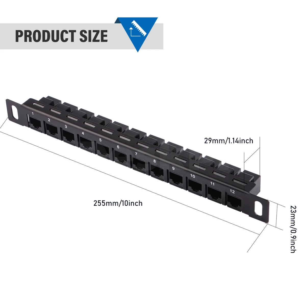 DeskPi Rackmate Accessories 12 Port Patch Panel, 10inch 0.5U CAT6 Network Patch Panel — view 4