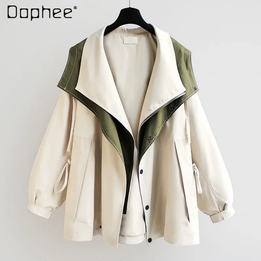 Spring and Autumn Mid-Length Trench Coat for Women High-Grade Vintage Women's Color Matching Long Sleeve Waist Trimming Coats x axis linear stage long stroke manual dovetail groove slide table displacement fine tuning trimming platform lwx25 lwx40 lwx60