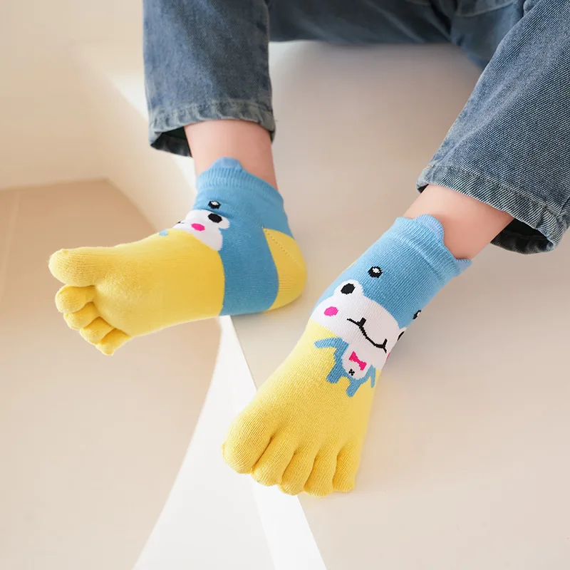 5 Pairs Children's Socks Five Finger Short Anime Cartoon Cotton Sweat-absorbing Corrected Toe Socks for Toddler Baby Boys Girls