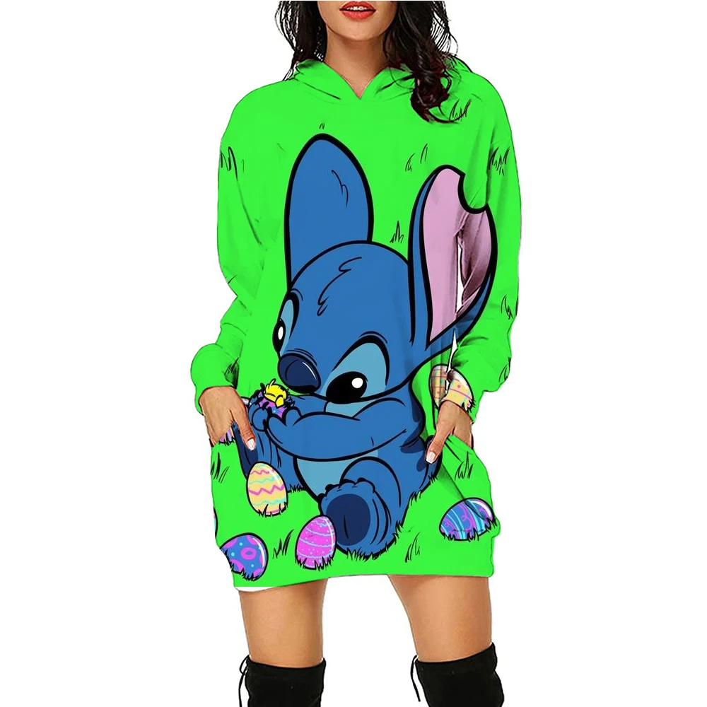 Y2k Stitch Dresses for Women 2024 Disney Woman Clothes Mini Dress With Hood Hoodie Kawaii Fashion Luxury Party Sweater Dress 3XL - Image 4