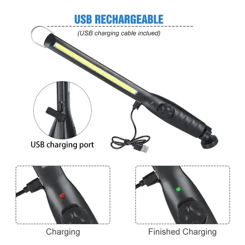 LED Work Light USB Rechargeable COB Work Light Portable Magnetic Cordless Inspection for Auto Repair, Home Use, Workshop