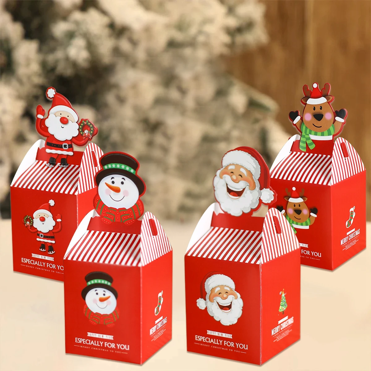 

20PCS Christmas Candy Box Gift Bag Xmas Deer Santa Claus Snowman Cookie Candy Packages Merry Christmas DIY Home Party Decoration