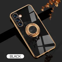 Plating Ring Holder Phone Case with Enhanced Grip and Stylish Design - Galaxy A37 (Black)