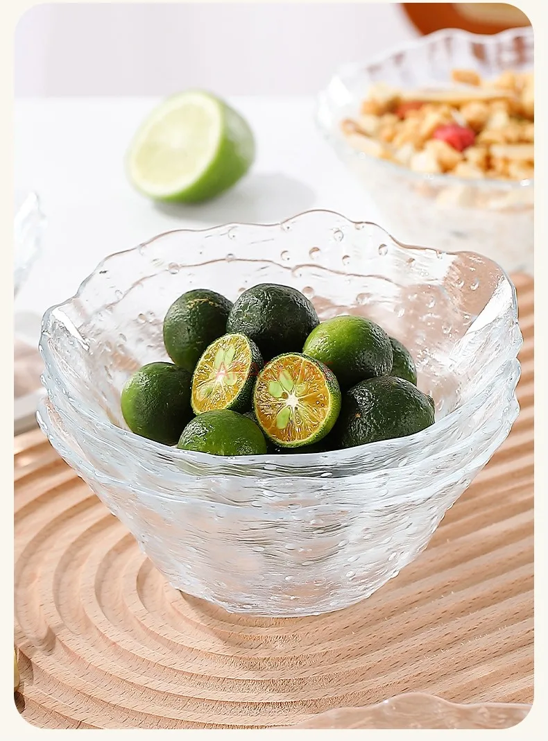 

2pcs Glass Bowl Salad Plate 350ml Plate Set Household Fruit Plate Creative Cutlery Dessert Bowl