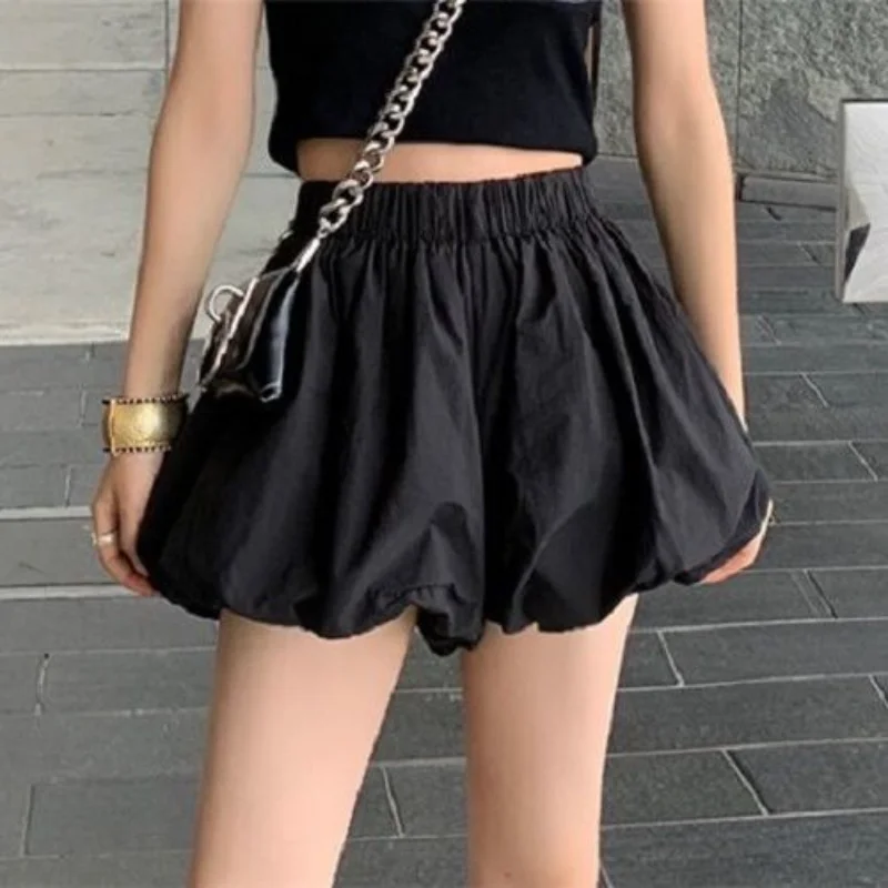 High Waist A-line Wide Leg Shorts for Women's Summer New Solid Loose Pleated Shorts Lantern Pants Sweet Trend Fashion Clothing