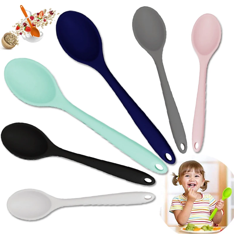 Colored Silicone Spoon Heat-resistant Not Sticky Hangable Bendable Spoon Easy To Clean Non-stick Rice Spoons Kitchen Tableware