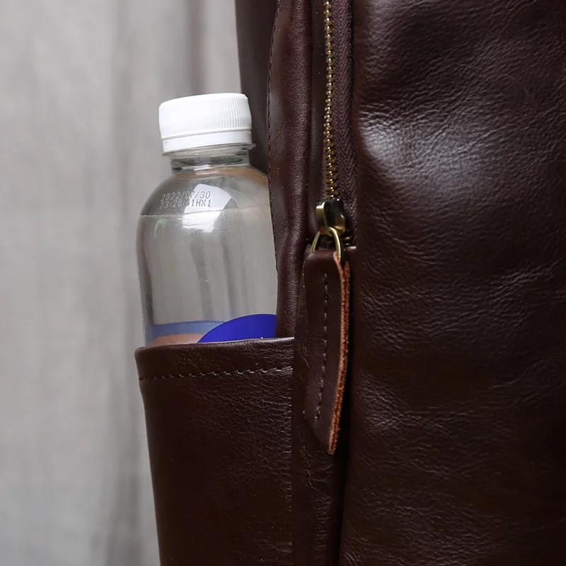 NZPJ Retro Genuine Leather Men's Backpack Fashion Backpack Top Layer Cowhide Computer Backpack Large Capacity Travel Bag