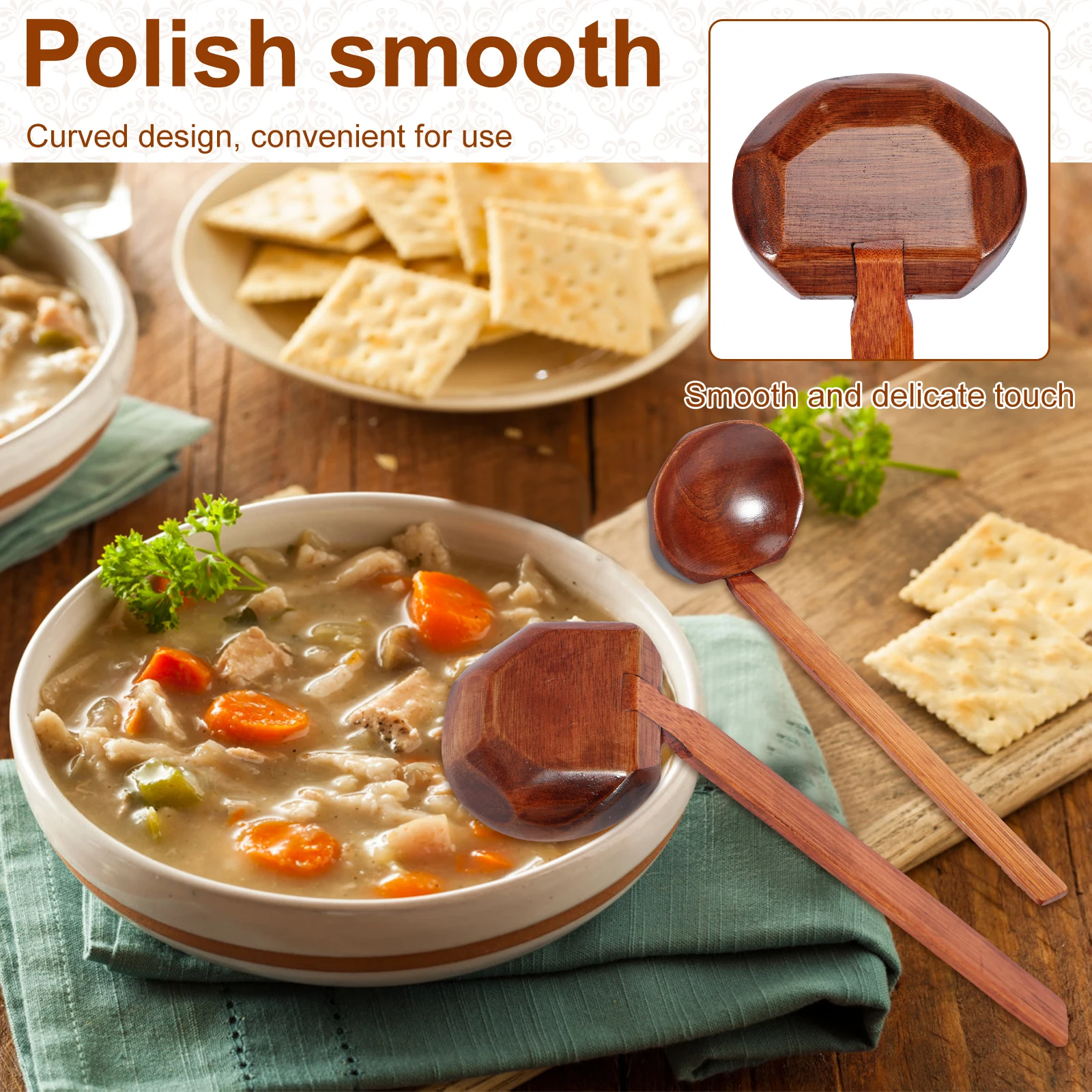 10PCS Wood Soup Spoon with Long Handle Japanese Style Ramen Spoon Large Hot Pot Tortoise Shell Serving wooden spoon wooden cooking spoon soup spoon