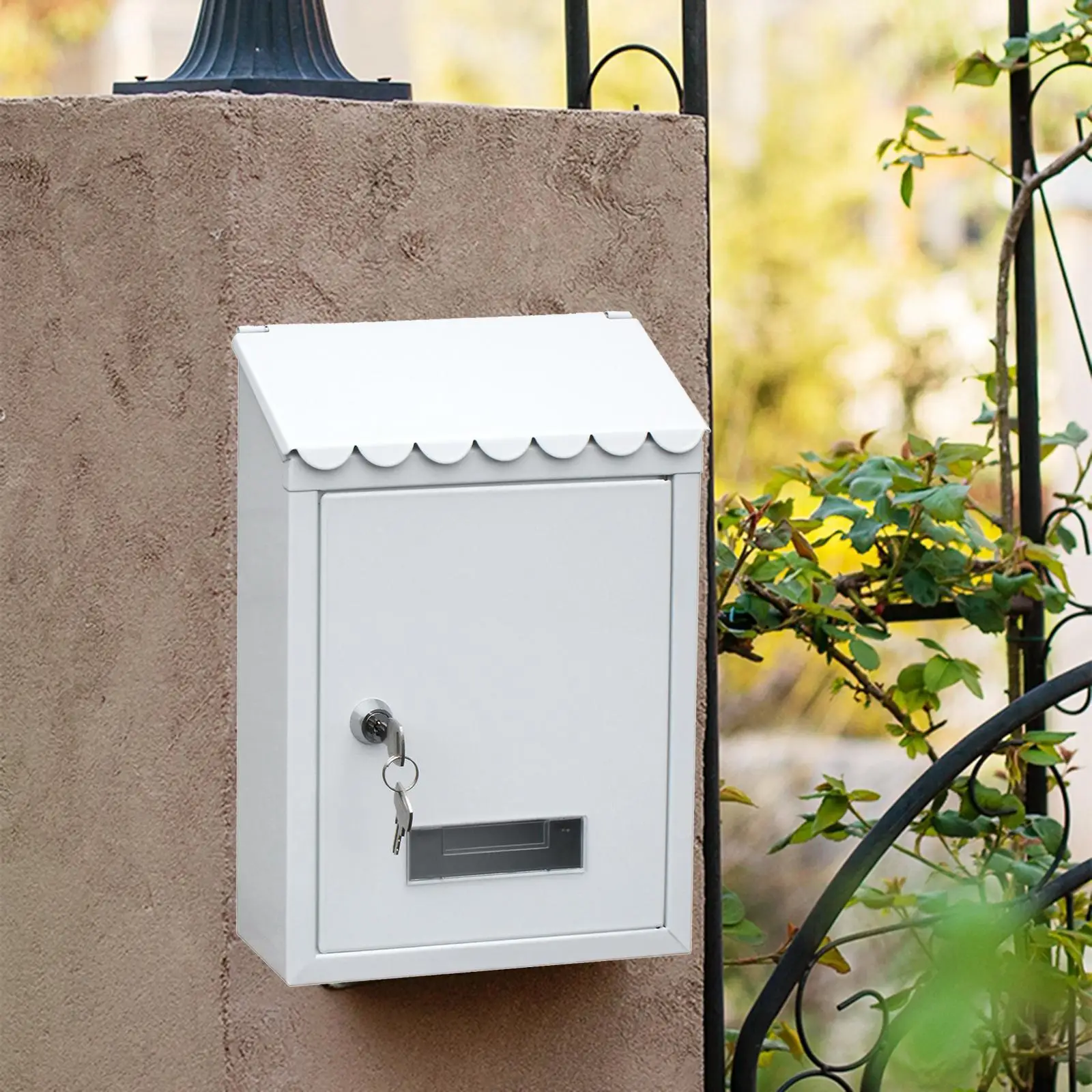 Metal Rustproof Post-Mounted Key Locking Mailbox with Letter Slot Drop Box Case