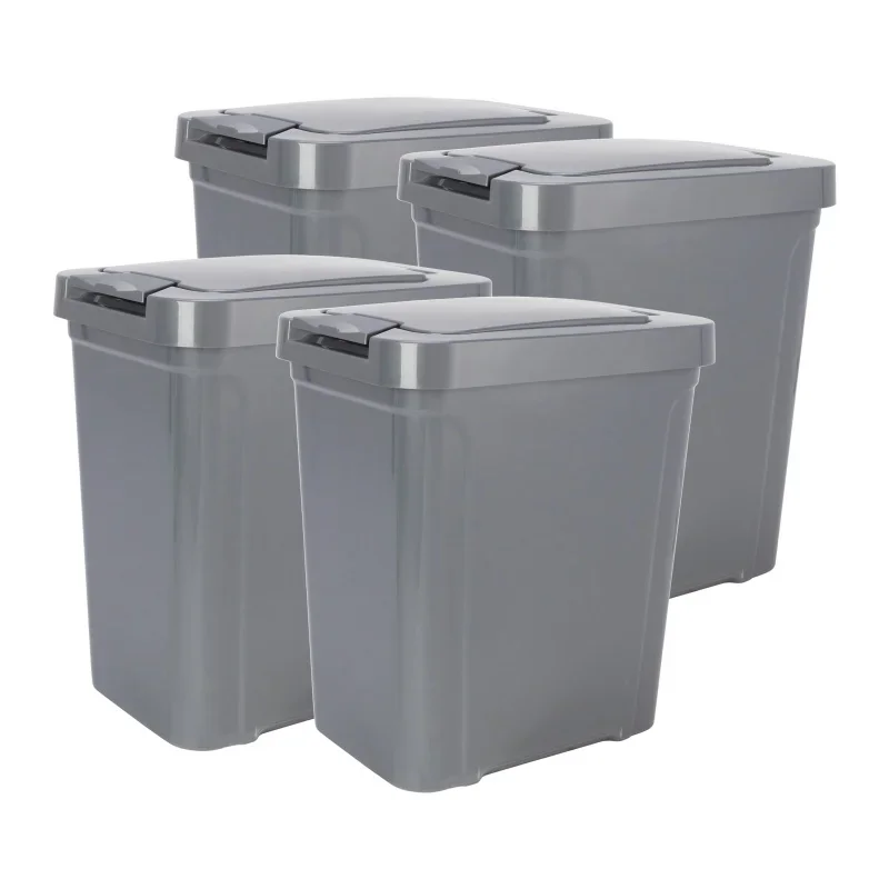 

Mainstays 7.6 gal Plastic Touch Top Lid Kitchen Trash Can, 4 Pack, Gray