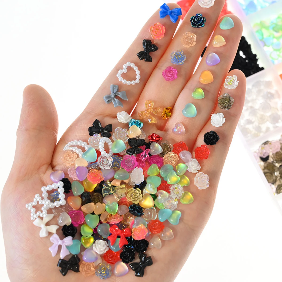 500-600pcs Bow Flower Nail Art Resin Decorations Mix Shapes Nail Charms Press on Manicure Supplies Jewelry Kawaii Accessories *& images - 6