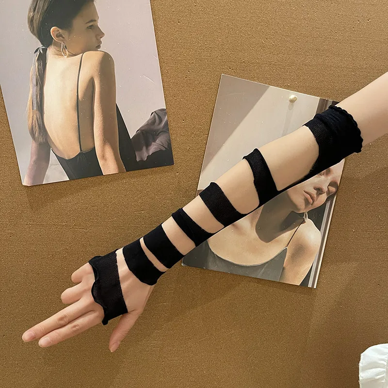 Women Arm Sleeves Fingerless Gloves Retro Bandages Korean Y2K