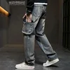 Versatile retro jeans for men, loose and nostalgic multi pocket straight leg denim pants, hip-hop workwear pants 2