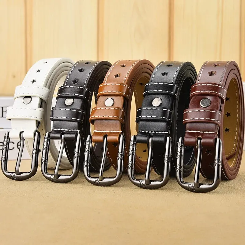 1pc Women's Belt Fashion Retro Belt Five Pointed Star Hollow Belt Soft Pu Belt Paired With Jeans Overalls Belt Trend Lady Belt