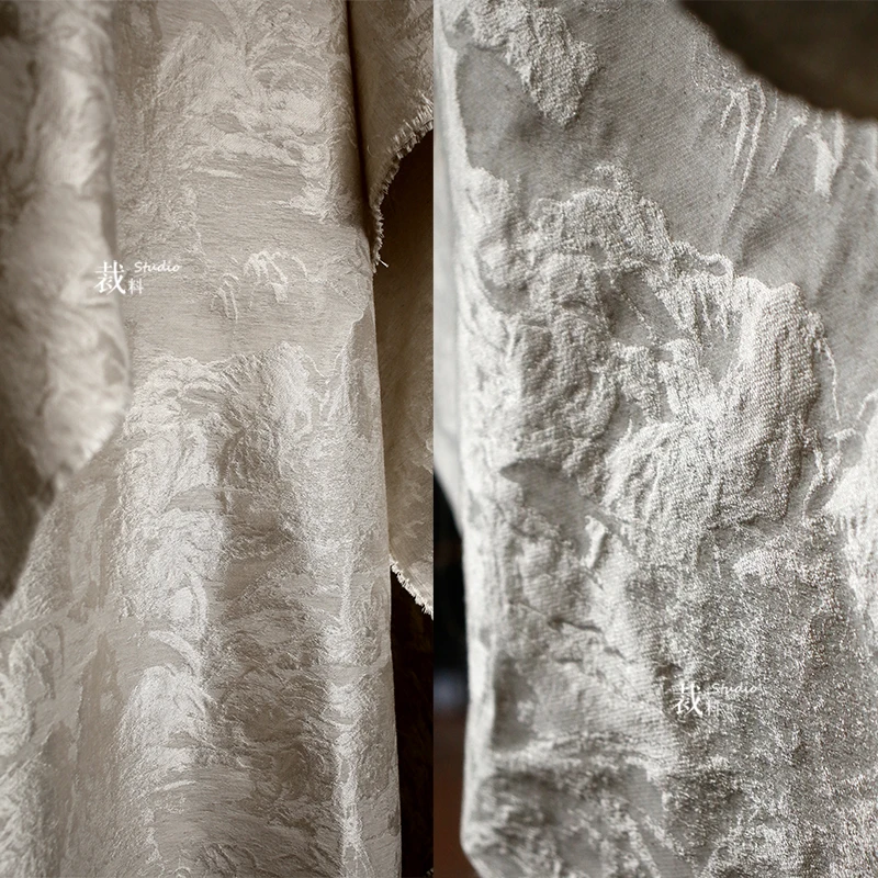 Dark-textured Glossy Jacquard Wrinkled Cotton Linen Fabric Vintage Hard Silhouette Clothing Designer Fabric