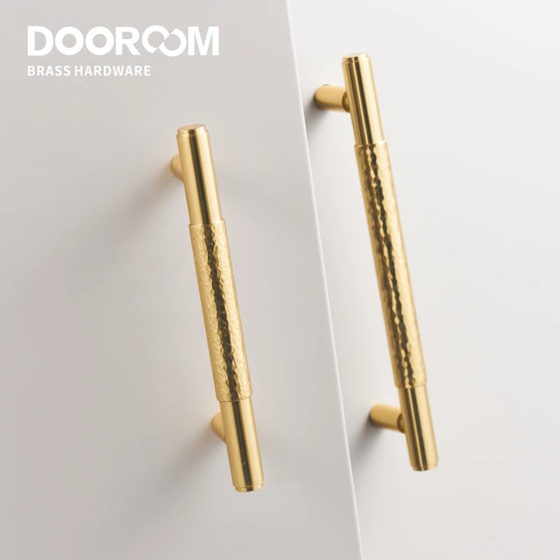 Dooroom Brass Furniture Handles Modern Hammered Shiny Gold Cupboard  Wardrobe Dresser Shoe Box Drawer Cabinet Knobs T-Bar