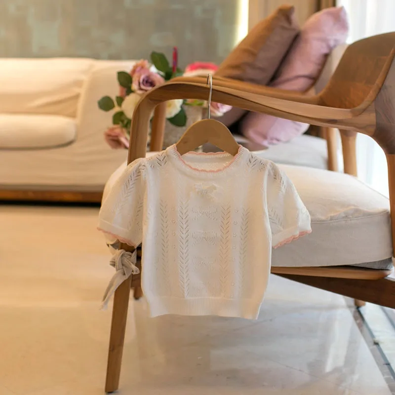 Girls Knitted Short Sleeves Color Blocking T Shirt