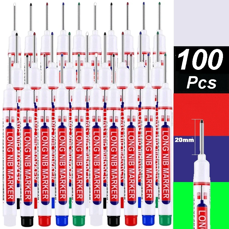 4-100PCS 20mm 깊은 구멍 긴 펜촉 헤드 마커 금속 천공 펜 방수 욕실 목공 장식 다목적