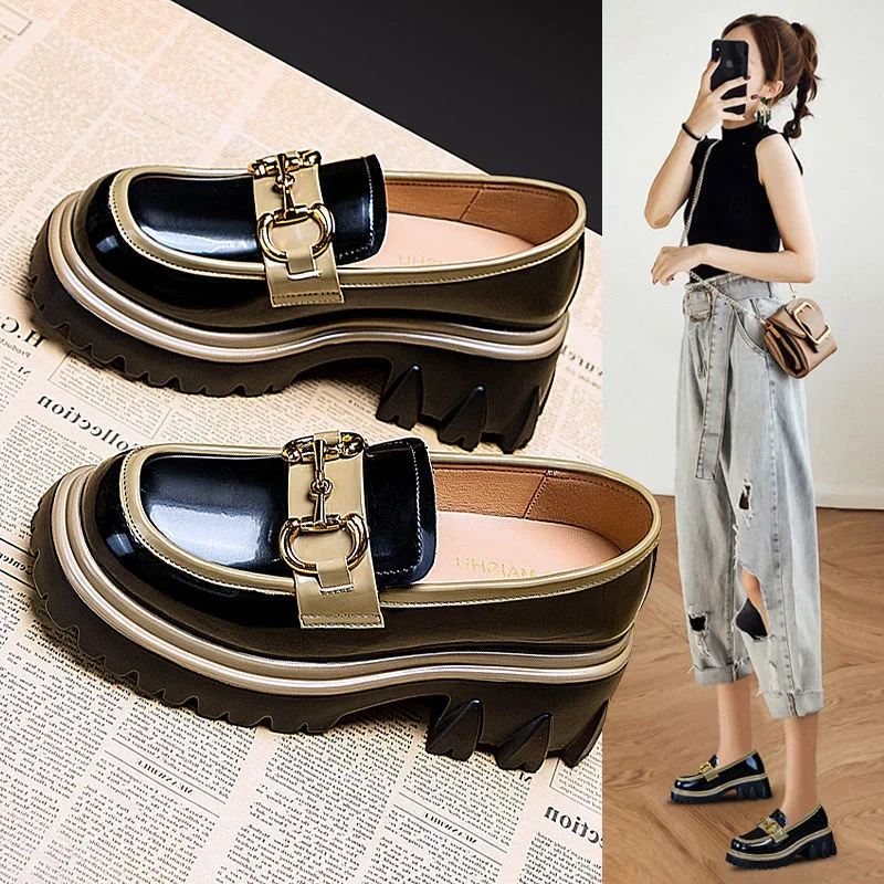 Lolita Shoes Women Autumn Platform Black Hgh Heels Fashion Round Toe Mary Jane Women Patent faux Leather Student Cosplay Shoes