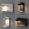 Modern Bedside Wall Lamp With Shelf LED 5W/7W White Black Simple Bedroom Wall Lights With Switch USB Charging Sconce Fixtures 6