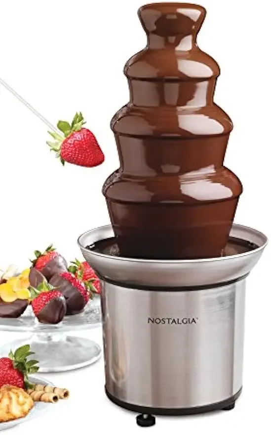 4 Tier Electric Chocolate Fondue Fountain Machine for Parties-Melts Cheese, Queso, Candy, and Liqueur-Dip Strawberries