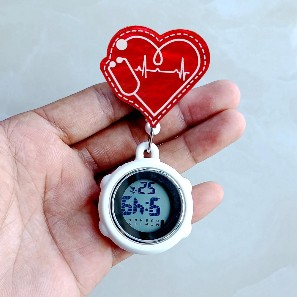 Pocket Watch Cartoon Shiny Glitter Acrylic Medicine Medical Hospital Nurse Doctor Multi-function Digital Clip Retractable Badge Pocket Watch