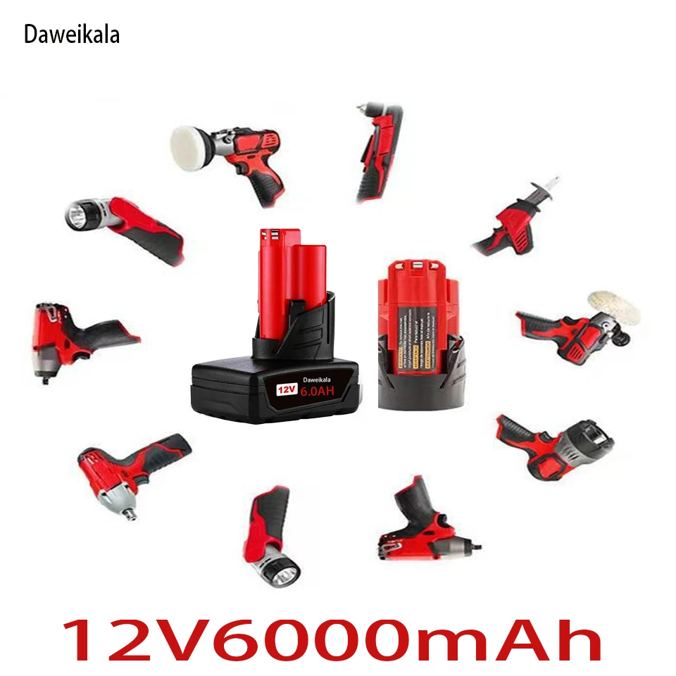 Batteria Ricaricabile Turpow 12V 6000Mah Per Milwaukee M12 Xc Cordless Tool 48-11-2402 48-11-2411 Batteria 48-11-2401 Mil-12A-L