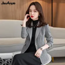 

Women's Gray Striped Suit Jacket 2022 Spring and Autumn New Slim Fit Casual Blazers Top Korean Fashion Elegant Coat Blouse