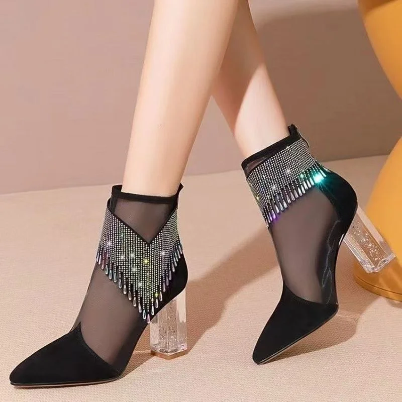 HOT SummerSandalias Femeninas High Heels Flock Pointed Sandals Sexy Female Summer Shoes Mujer Zapatos Mujer Pumps 2021