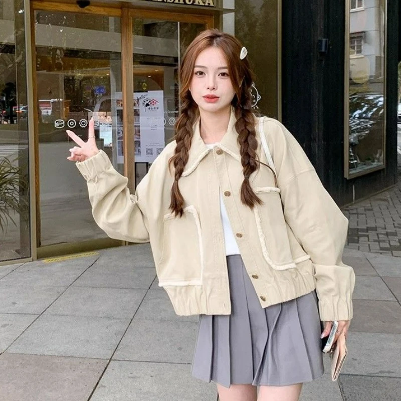 Khaki Coat 2024 New Women's Hong Kong Style Retro Design Jacket Loose Casual Versatile Outerwear Female Commuter Short Outcoat khaki designer famous belts men high quality pin buckle retro cow genuine leather brand younth casual jeans ceinture homme