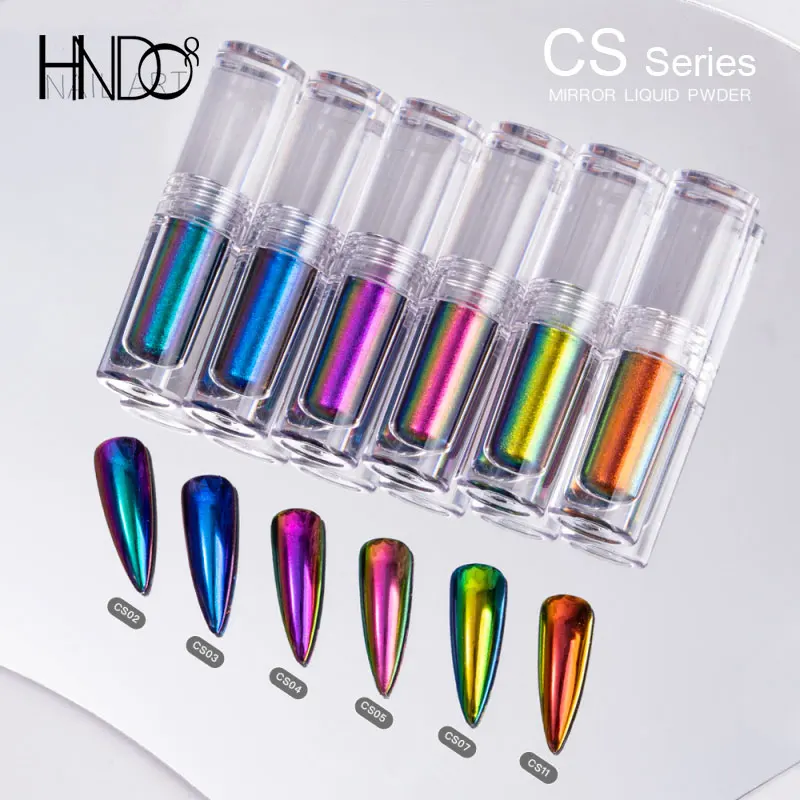 Nail decoration HNDO small tube liquid type mirror chrome powder with brush inside for professional nail art decor manicure nail glitter pigment