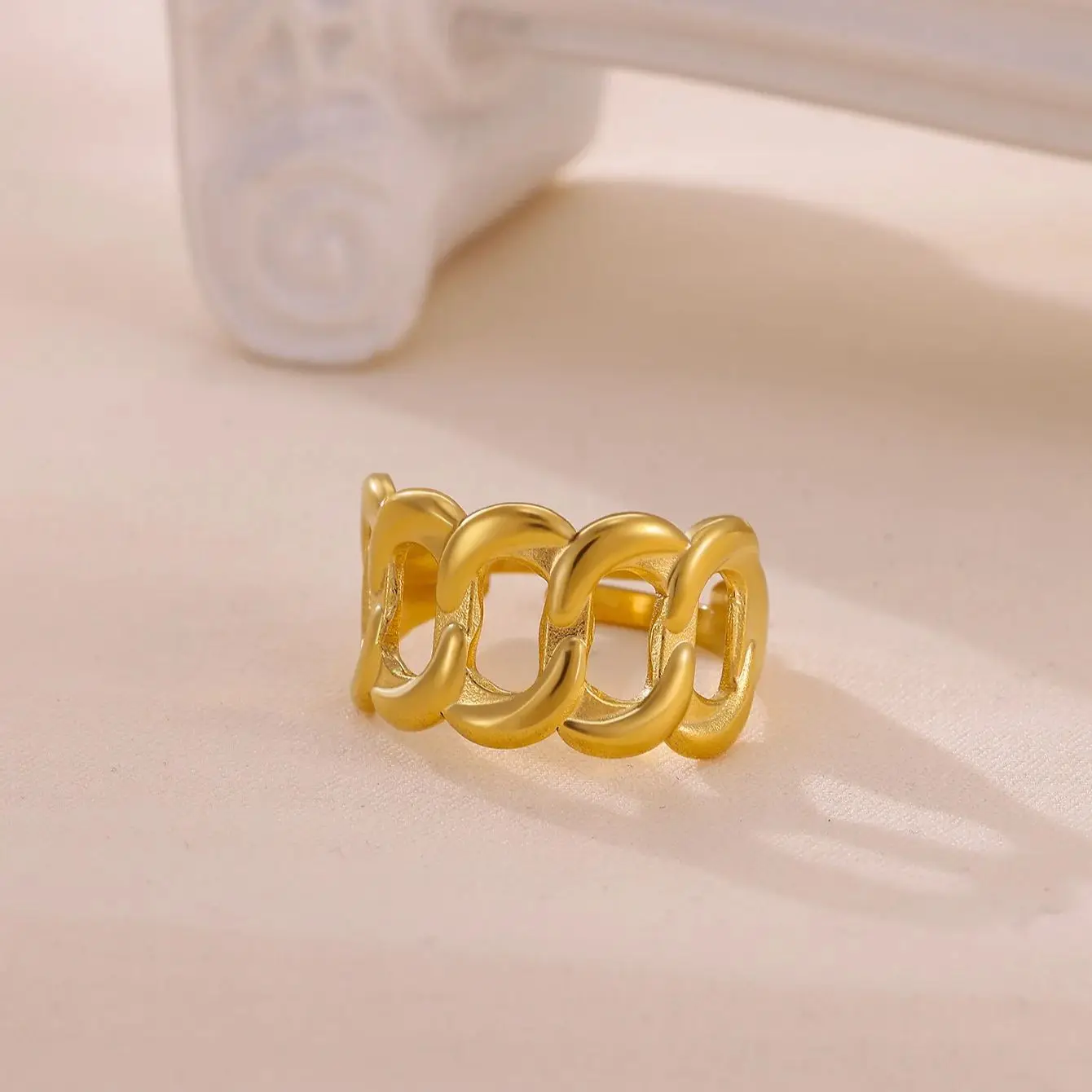 Geometric Chain Rings Women Stainless Steel Color Adjustable Jewelry Gift