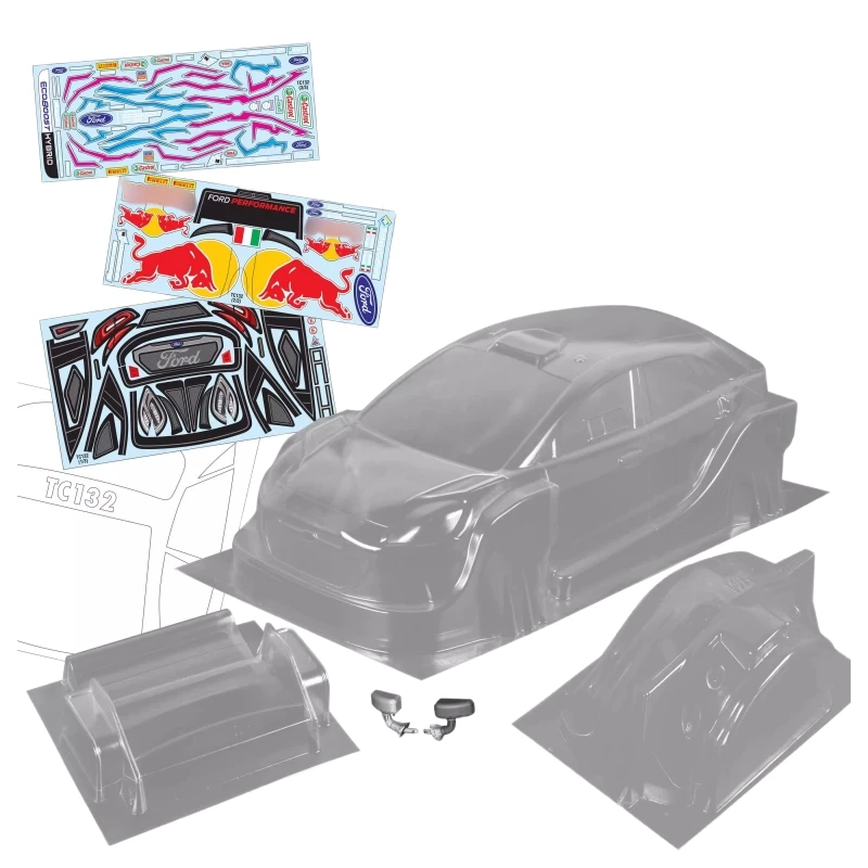 

1/10 Ford Rally Car Clear Lexan Body W/Rear wing + Light Buckles and Rear Mirrors for 257mm Chassis RC Drift Tamiya TT01 TT02