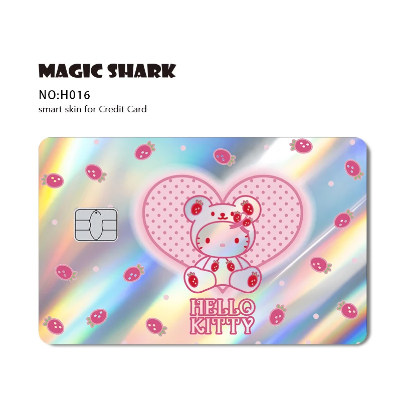 thumbnail image 1 of Pegatina para tarjeta de crédito o débito con película láser holográfica con diseño de tiburón mágico, meme de Hello Kitty, anime, panda, Hunter X Hunter, Venom, 1 of 5
