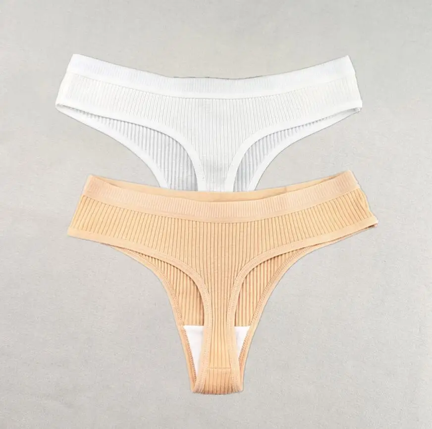 2PCS/Set Classic Black White G-string Panties Women's Cotton Thong Underwear Sexy Panty Female Underpants Solid Color