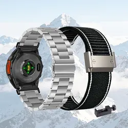 Premium Dual - Set Bands: Metal & Nylon Strap Combo Pack (Silver - Black)