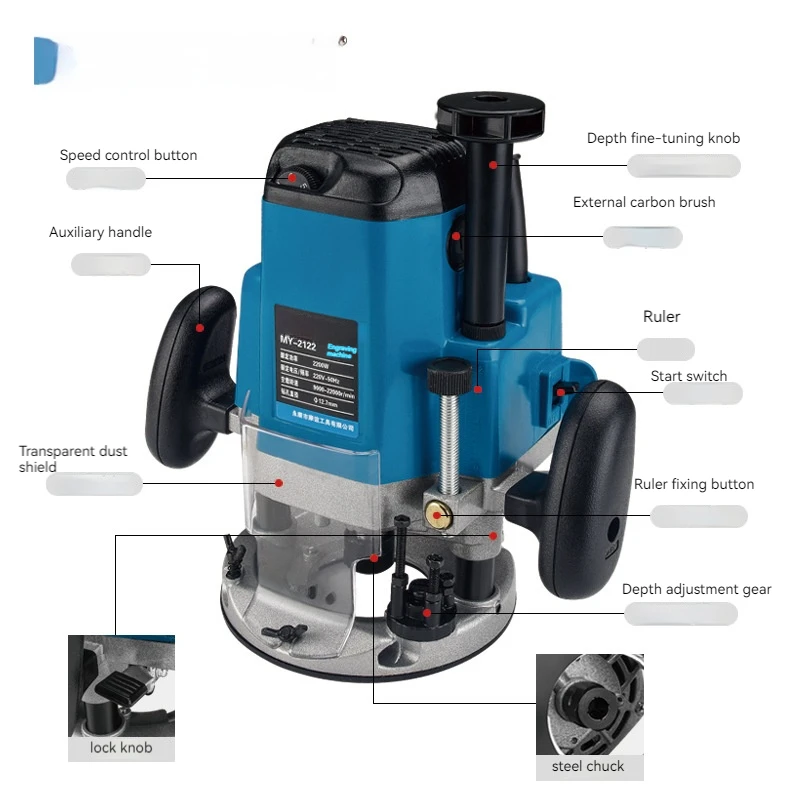 Electric Wood Router Trimmer Wood Milling Carpentry Router Engraving Slotting Trimming Machine Hand Carving