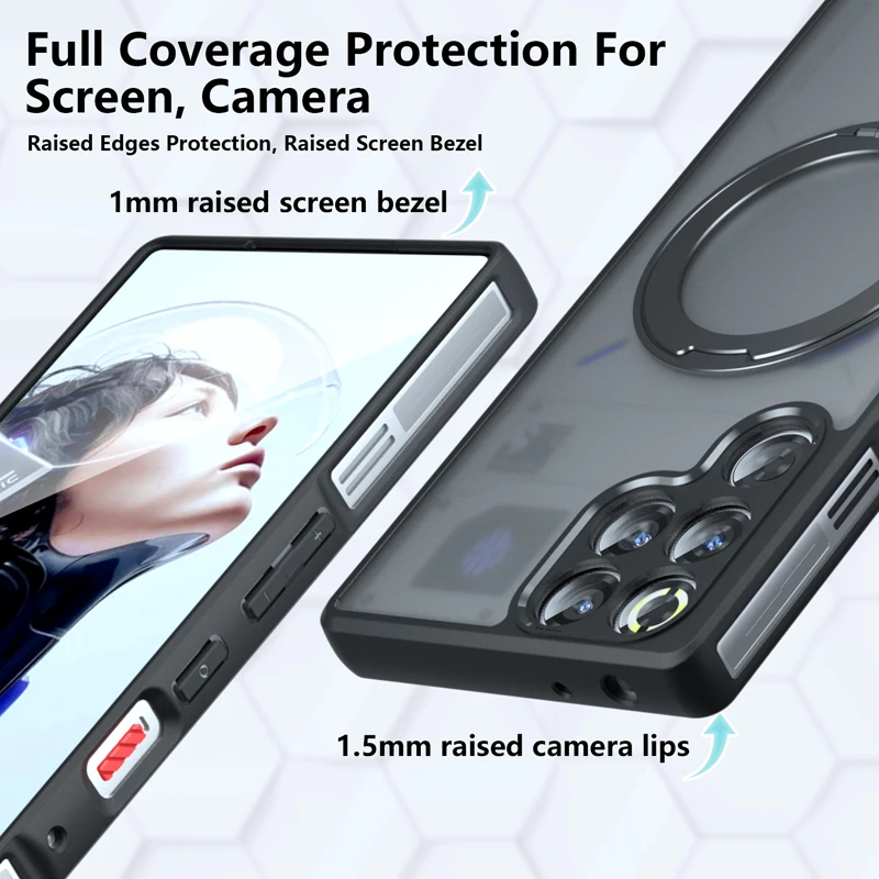Magnetic Hard Shell Matte Case with Anti-Fall Ring Grip