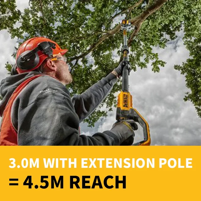 DEWALT 20V 브러시리스 폴 톱, 고급 산업 등급 도구, 텔레스코픽 폴, 높은 고도 체인 톱