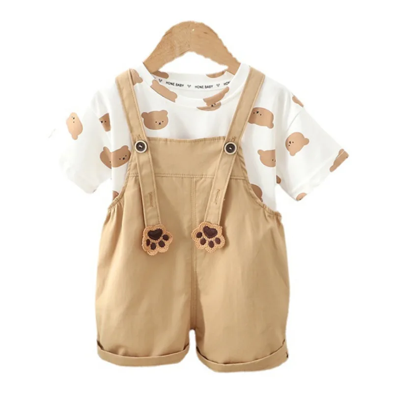 

New Summer Baby Girls Clothes Suit Children Boys Casual Cartoon T-Shirt Overalls 2Pcs/Set Toddler Sports Costume Kids Tracksuits