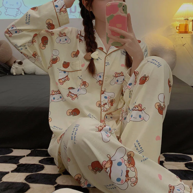 

2023 New Sanrio Pajamas Cartoon Cinnamoroll My Lmelody Kuromi Autumn Long Sleeve Trousers Set Ins Style Women's Home Wear Y2K
