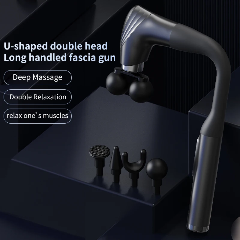 Portable Long-Handle Handheld Deep Tissue Massager Fascia Gun with Adjustable Speed Percussion for Body Neck Back Leg